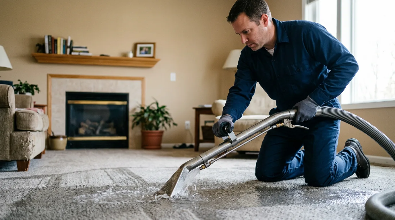 Water damage restoration technician working near Cambridge, IA